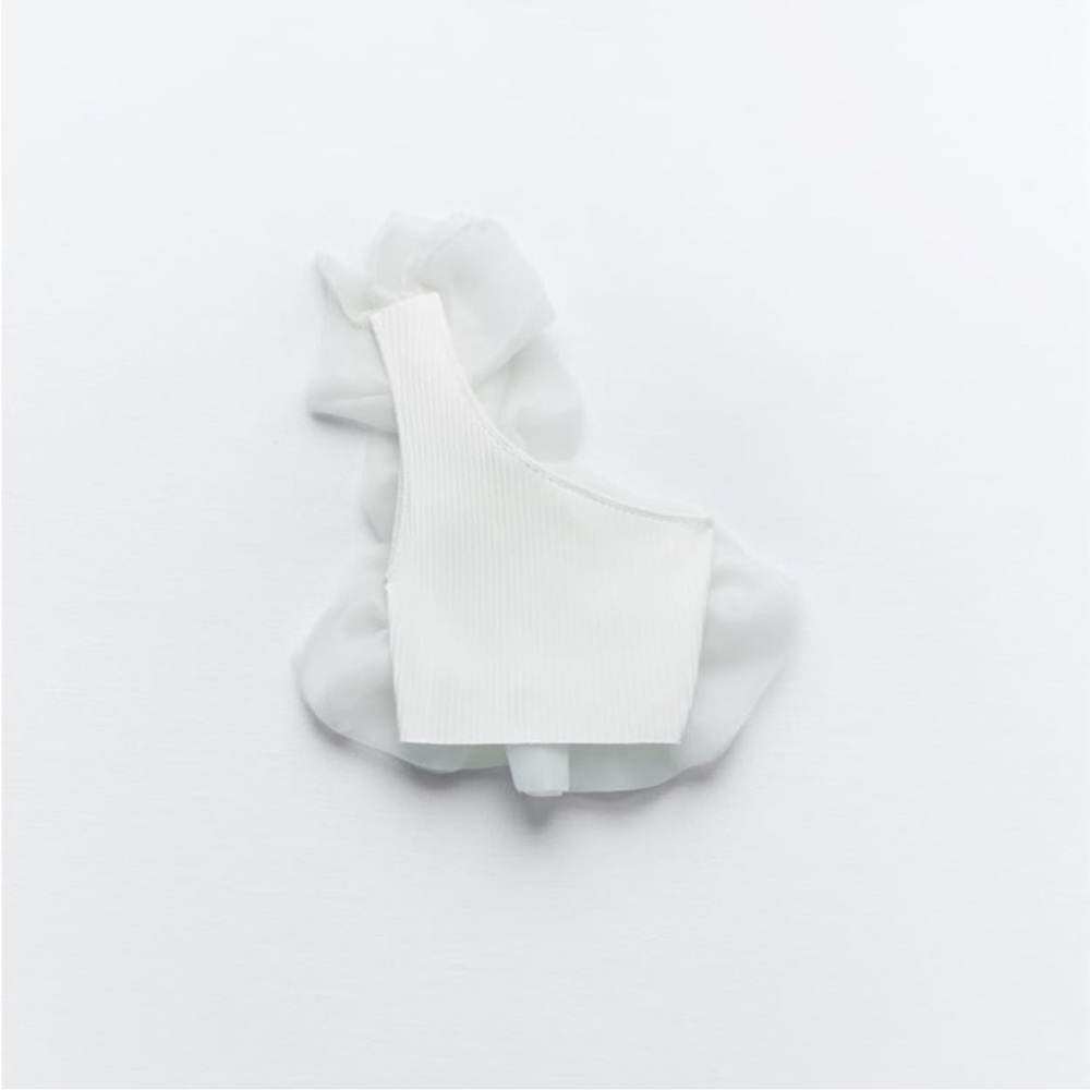 ZARA white ASYMMETRICAL RIB ORGANZA TOP NWT - Picture 7 of 7